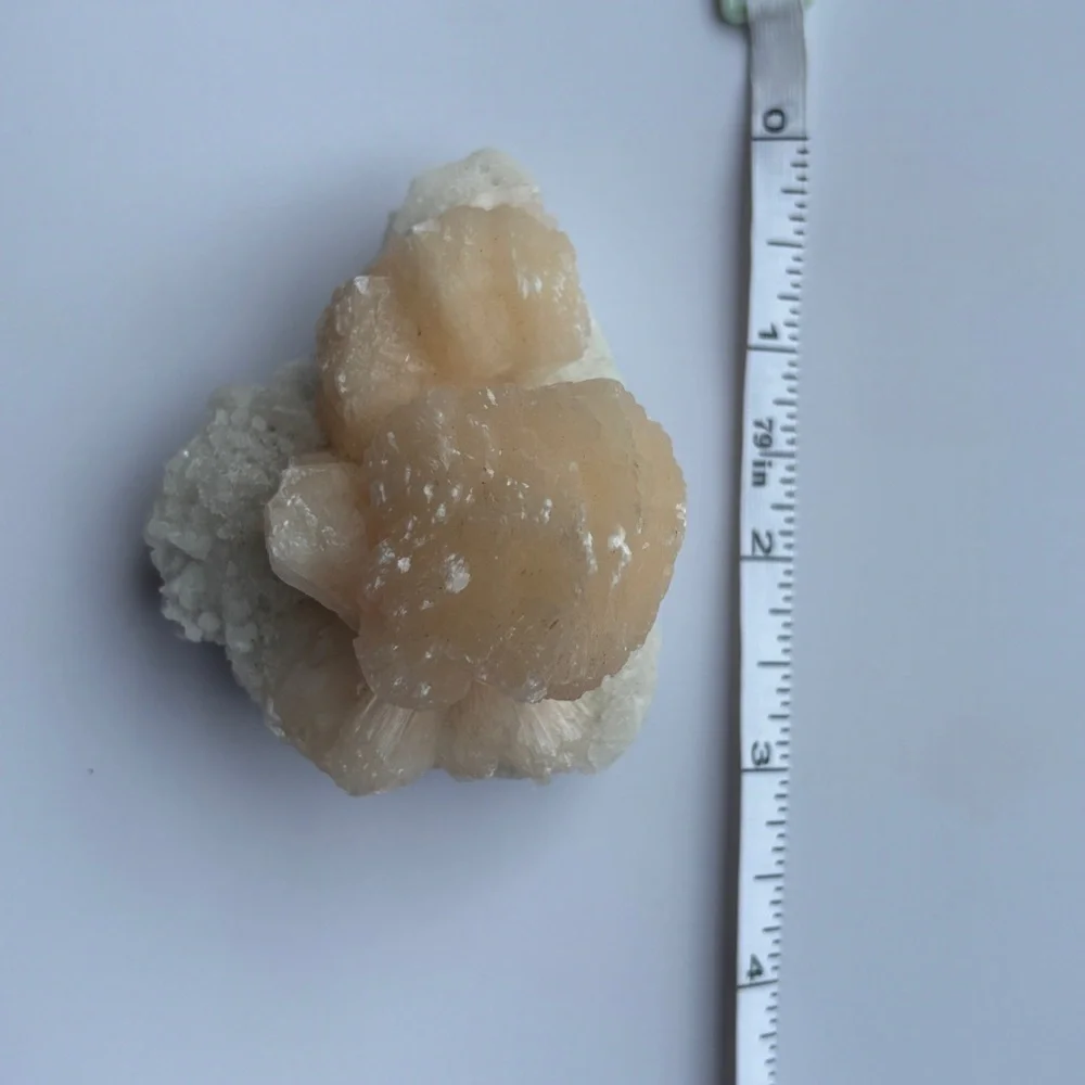 Peach Stilbite Cluster on White Matrix | 5.3 oz Natural Crystal Specimen
